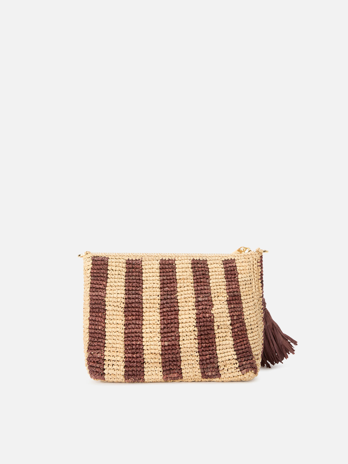 Pochette en raphia rayé avec logo brodé 