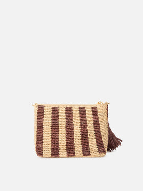Pochette en raphia rayé avec logo brodé 