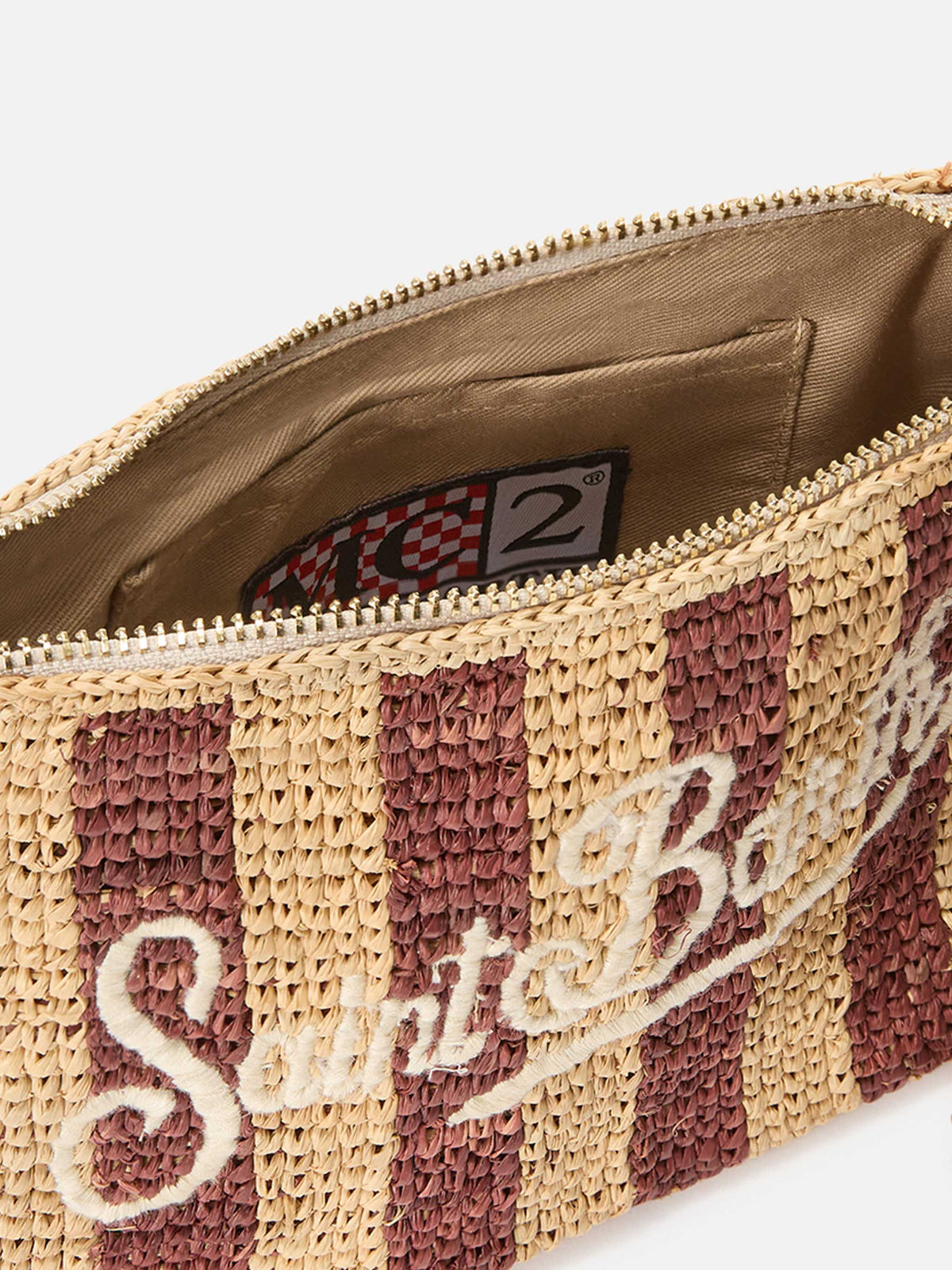 Pochette en raphia rayé avec logo brodé 