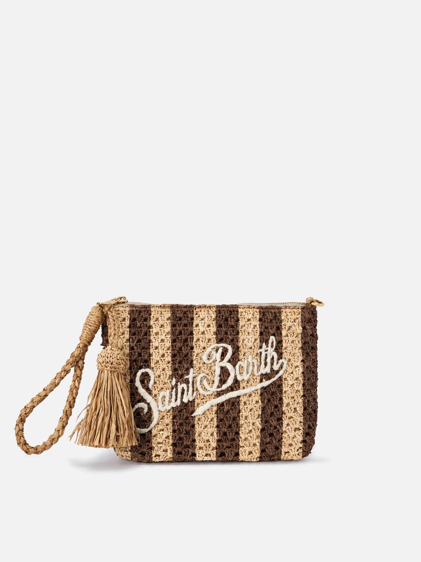 Pochette en raphia rayé avec logo brodé 