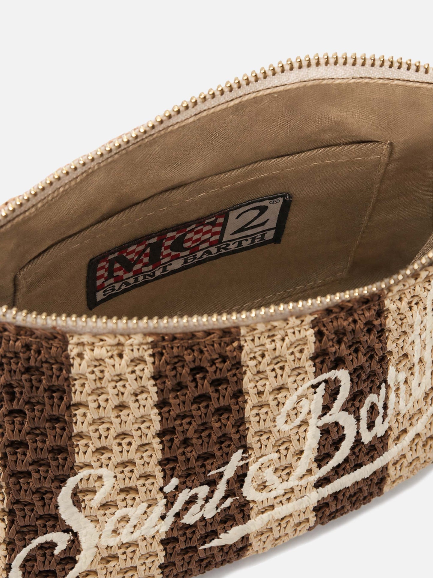 Pochette en raphia rayé avec logo brodé 