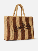 Brown striped Raffia Beach bag with cotton pouch