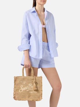 Volant medium raffia bag with embroidered logo