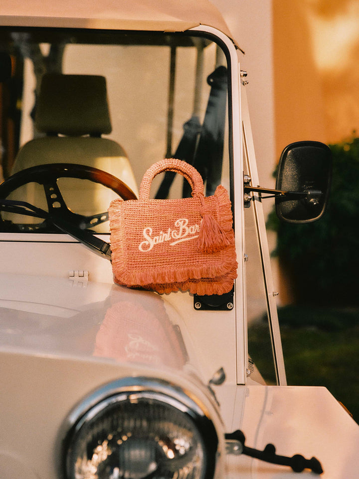 Mini bolso Pink Volant de rafia con logo bordado 