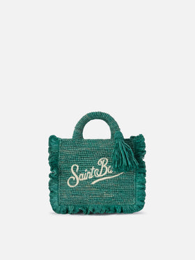 Light blue Volant Mini raffia bag with embroidered logo