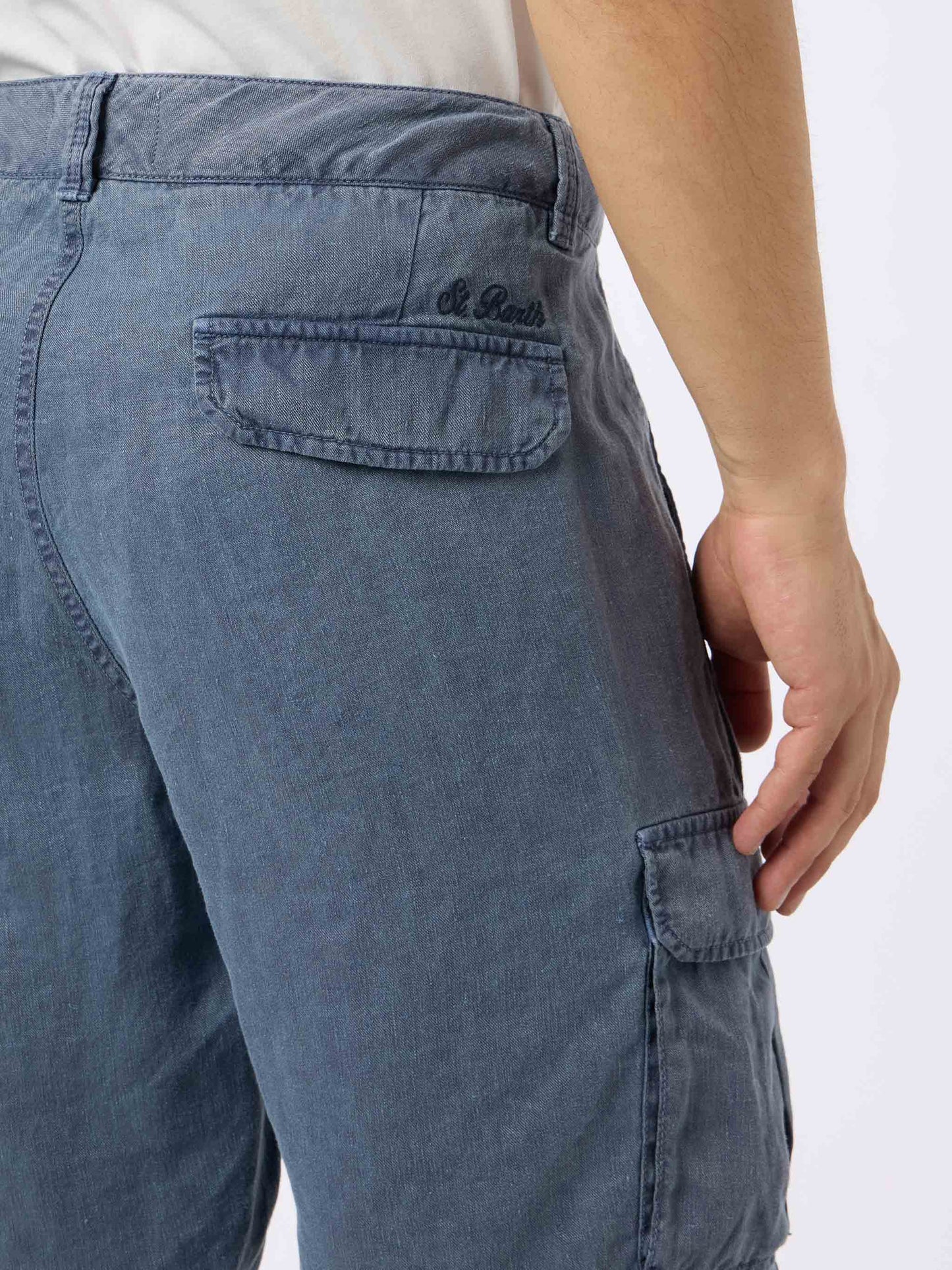 Man navy blue linen bermuda shorts Rodi