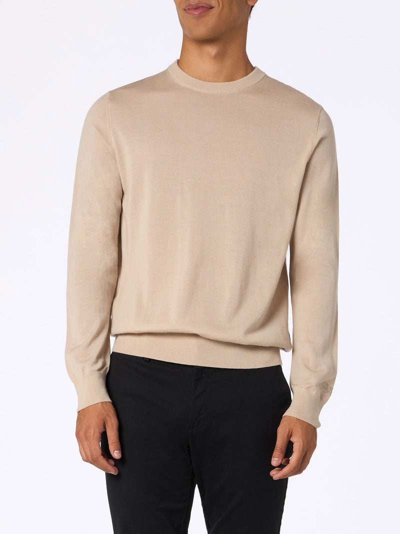 Maglione da uomo Regent beige in lana merino