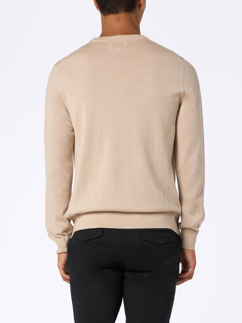 Maglione da uomo Regent beige in lana merino