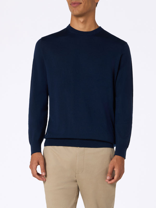 Maglione da uomo Regent blu navy in lana merino