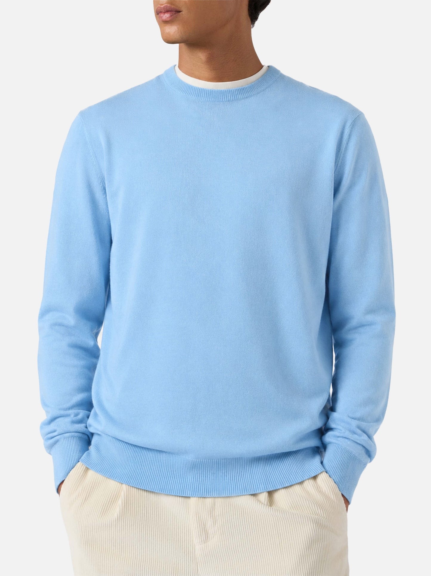Suéter de cuello redondo Regent en 100% LANA MERINO azul claro 