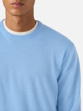Suéter de cuello redondo Regent en 100% LANA MERINO azul claro 