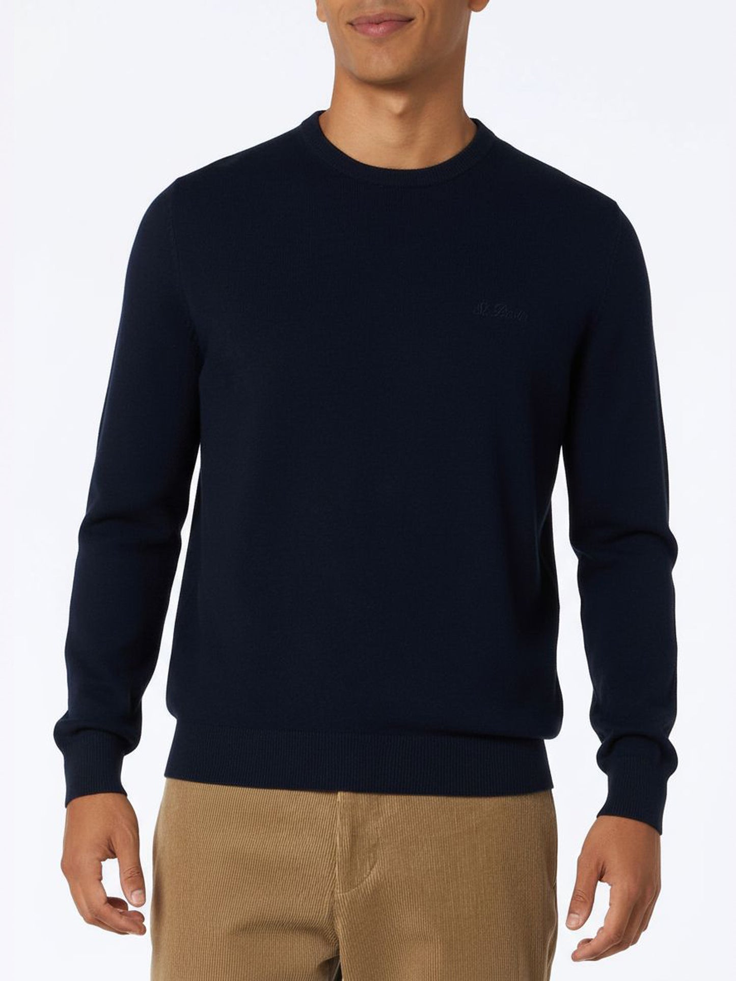 Man navy blue cashmere blend crewneck sweater Regent