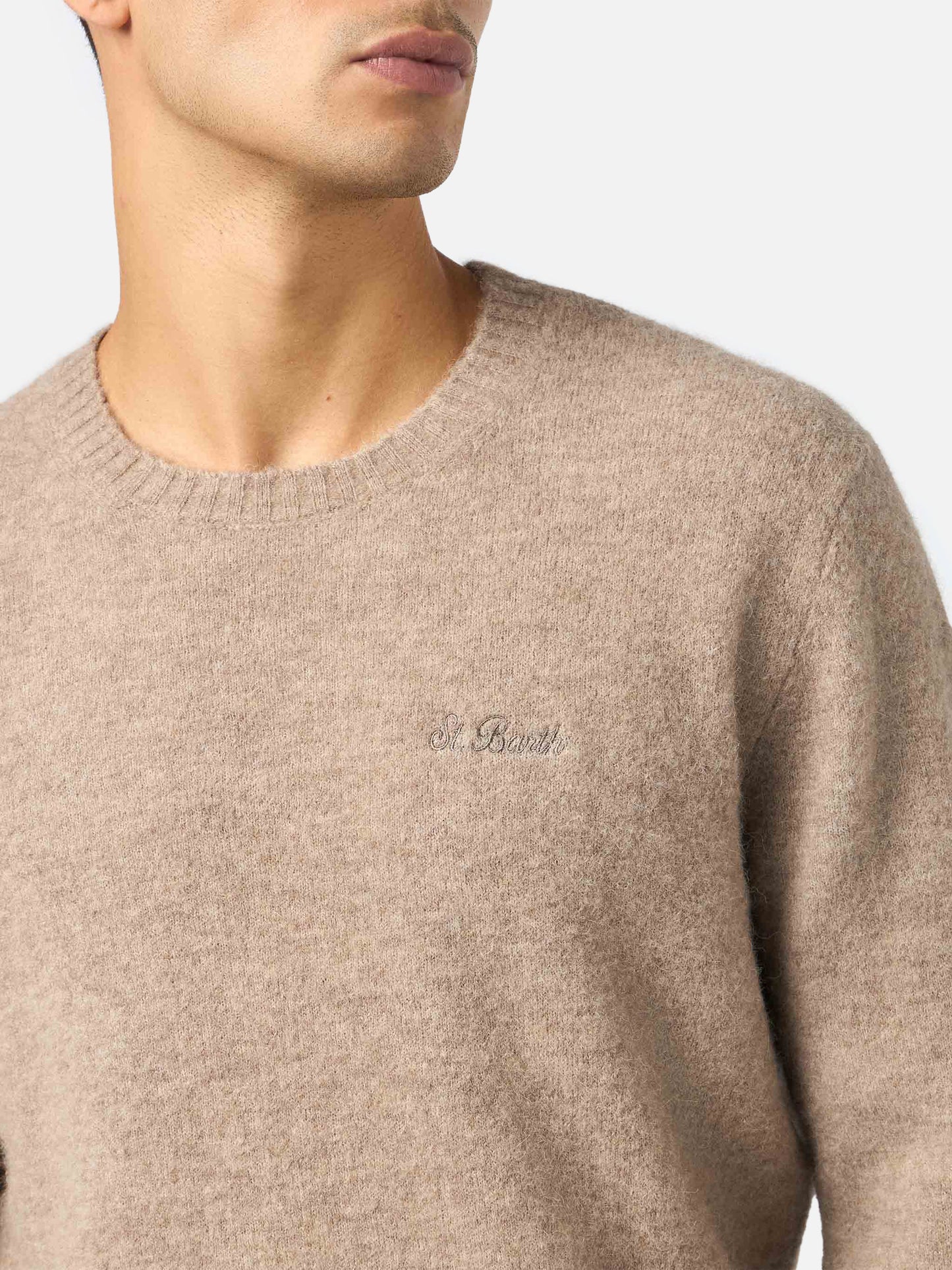 Rundhalspullover Regent in Khaki, Stretch-Alpaka