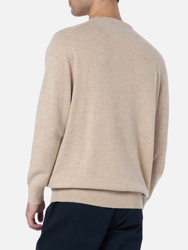 Man beige crewneck cashmere blend sweater Regent - MC2 Saint Barth