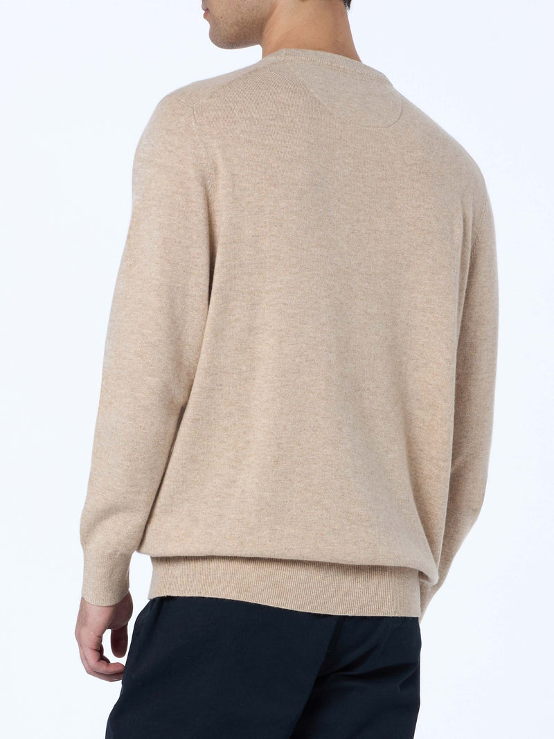 Maglione girocollo in misto cashmere beige da uomo Regent