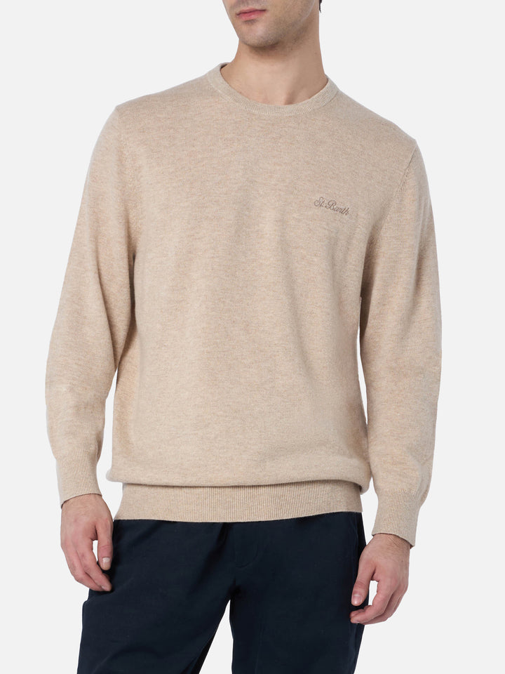 Man beige crewneck cashmere blend sweater Regent - MC2 Saint Barth