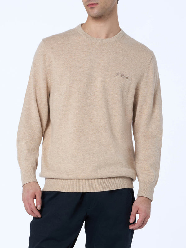 Man beige crewneck cashmere blend sweater Regent