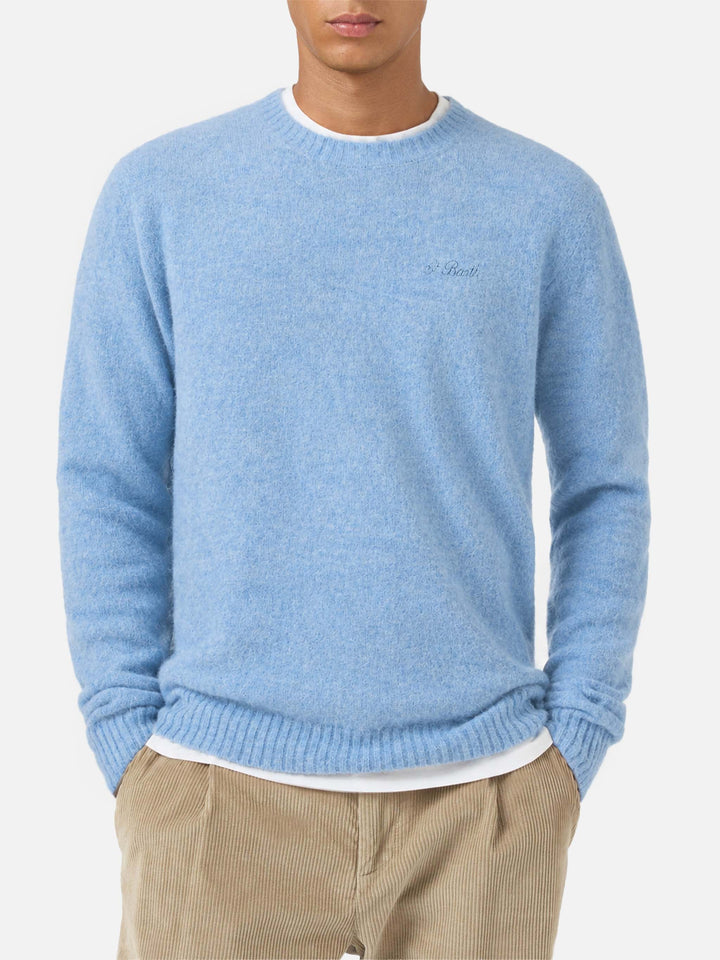 Crewneck sweater Regent in ALPACA STRETCH azzurro