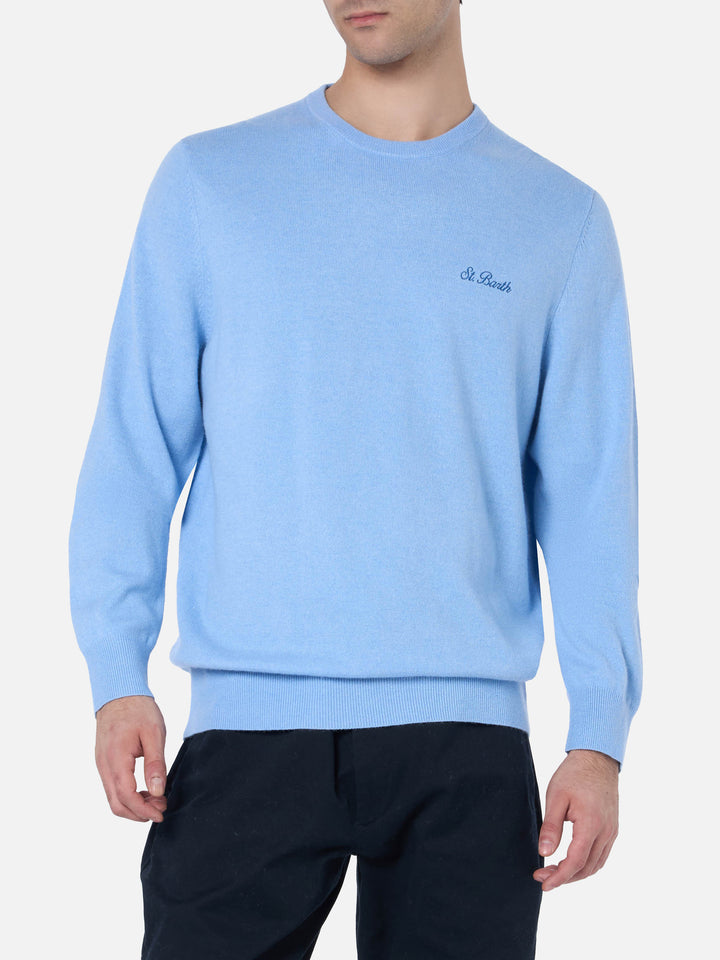 Man light blue blended cashmere crewneck sweater Regent - MC2 Saint Barth