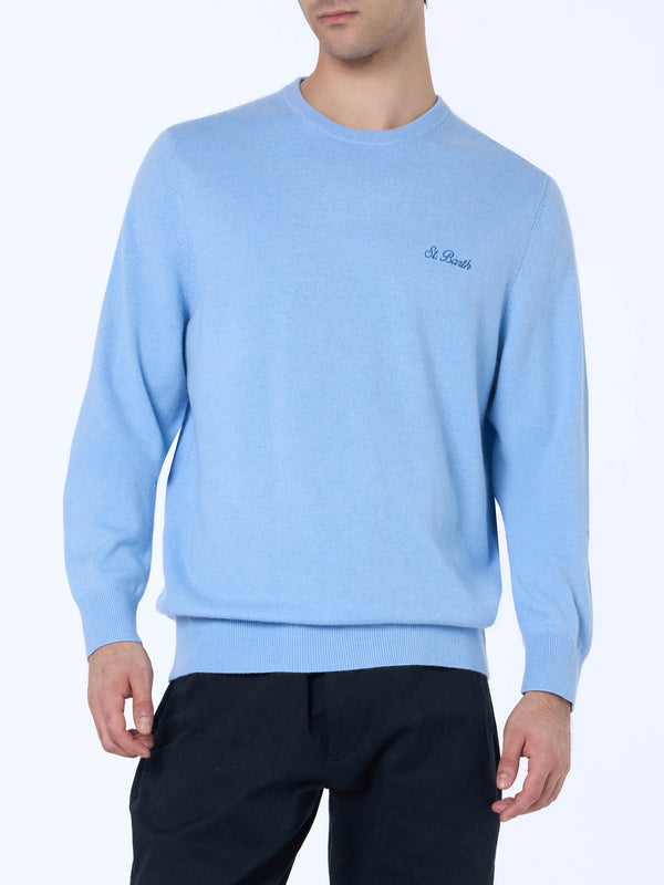 Maglione girocollo in misto cashmere azzurro chiaro da uomo Regent