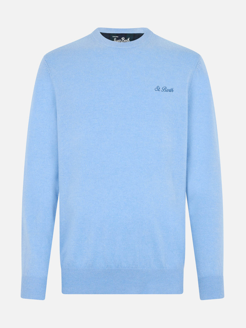 Man light blue blended cashmere crewneck sweater Regent