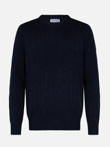 Maglione girocollo blu navy in misto cashmere da uomo Regent