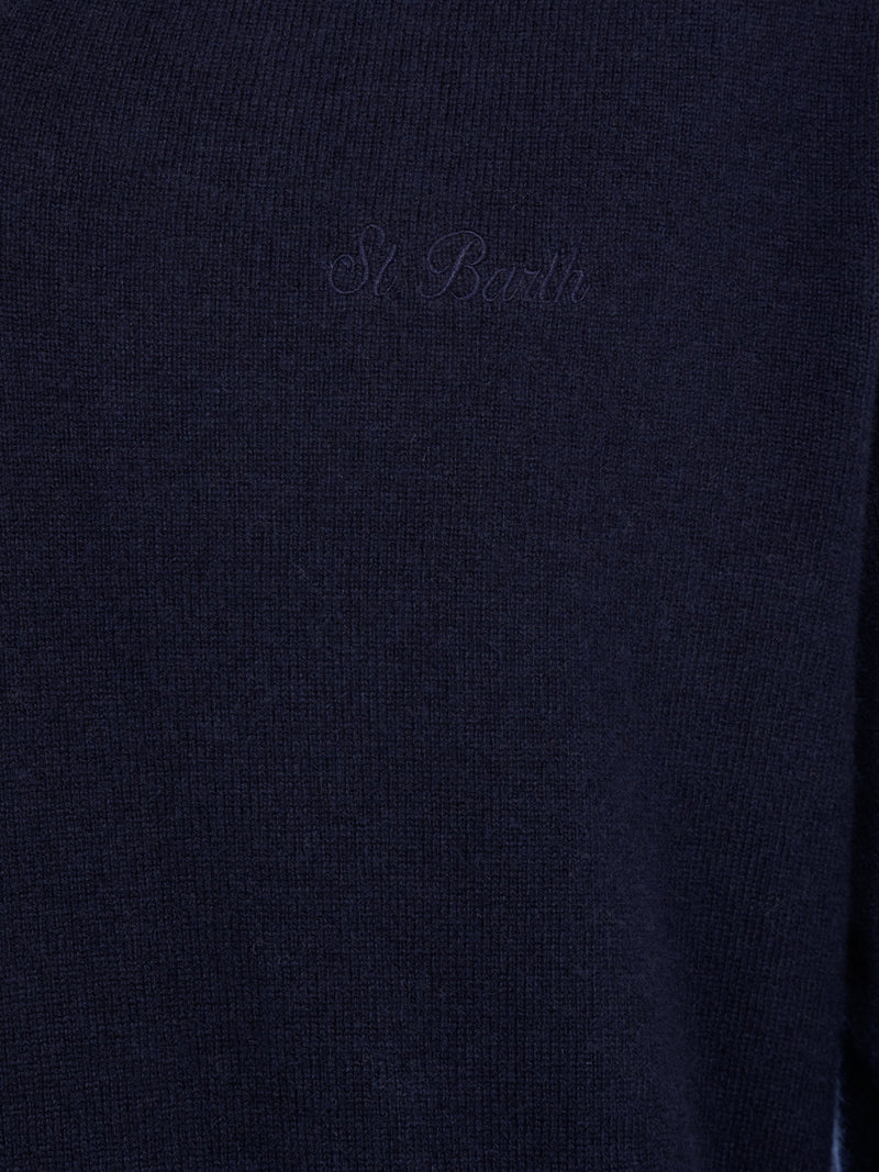 Man navy blue V neck cashmere blend sweater Regent