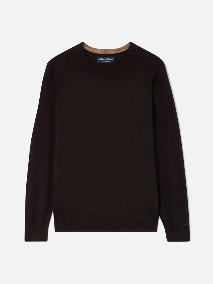 Pull col rond Regent en cachemire marron 