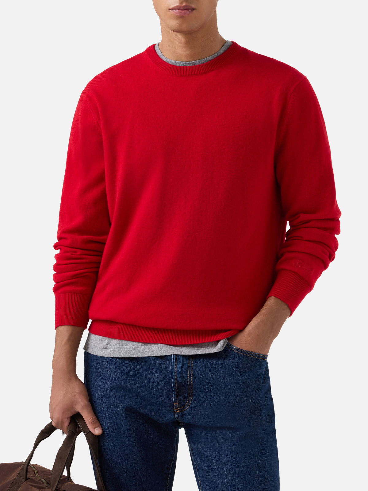 Jersey Regent de cuello redondo en cachemira roja 