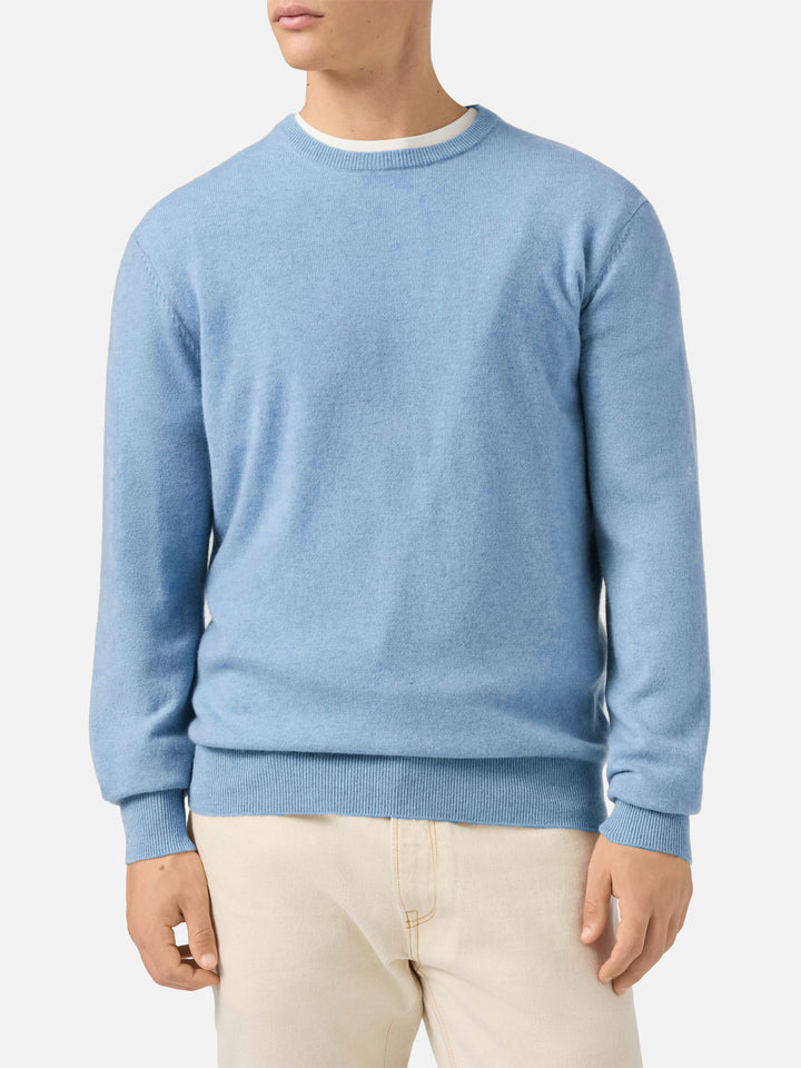 Regent crewneck sweater in 100% light blue CASHMERE