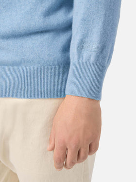 Regent crewneck sweater in 100% light blue CASHMERE