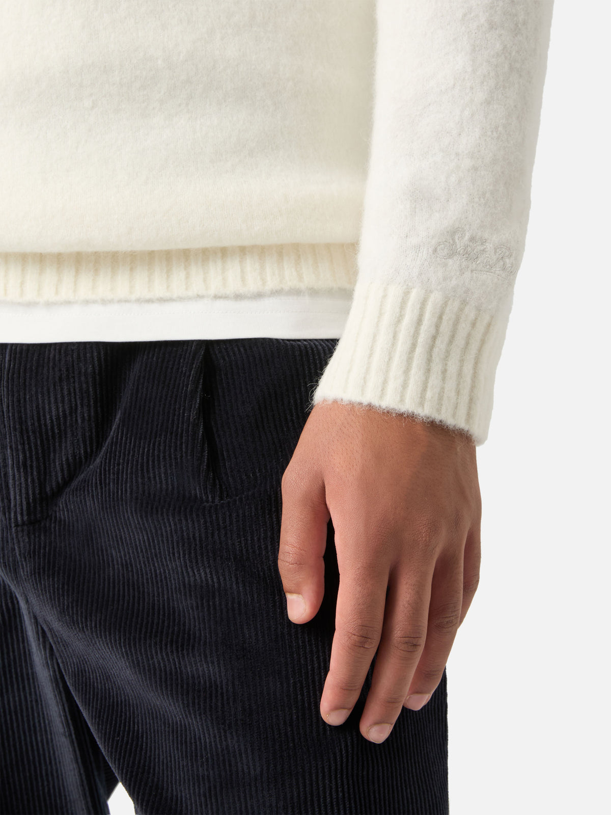 Jersey de cuello redondo Regent Off white en mezcla de alpaca 