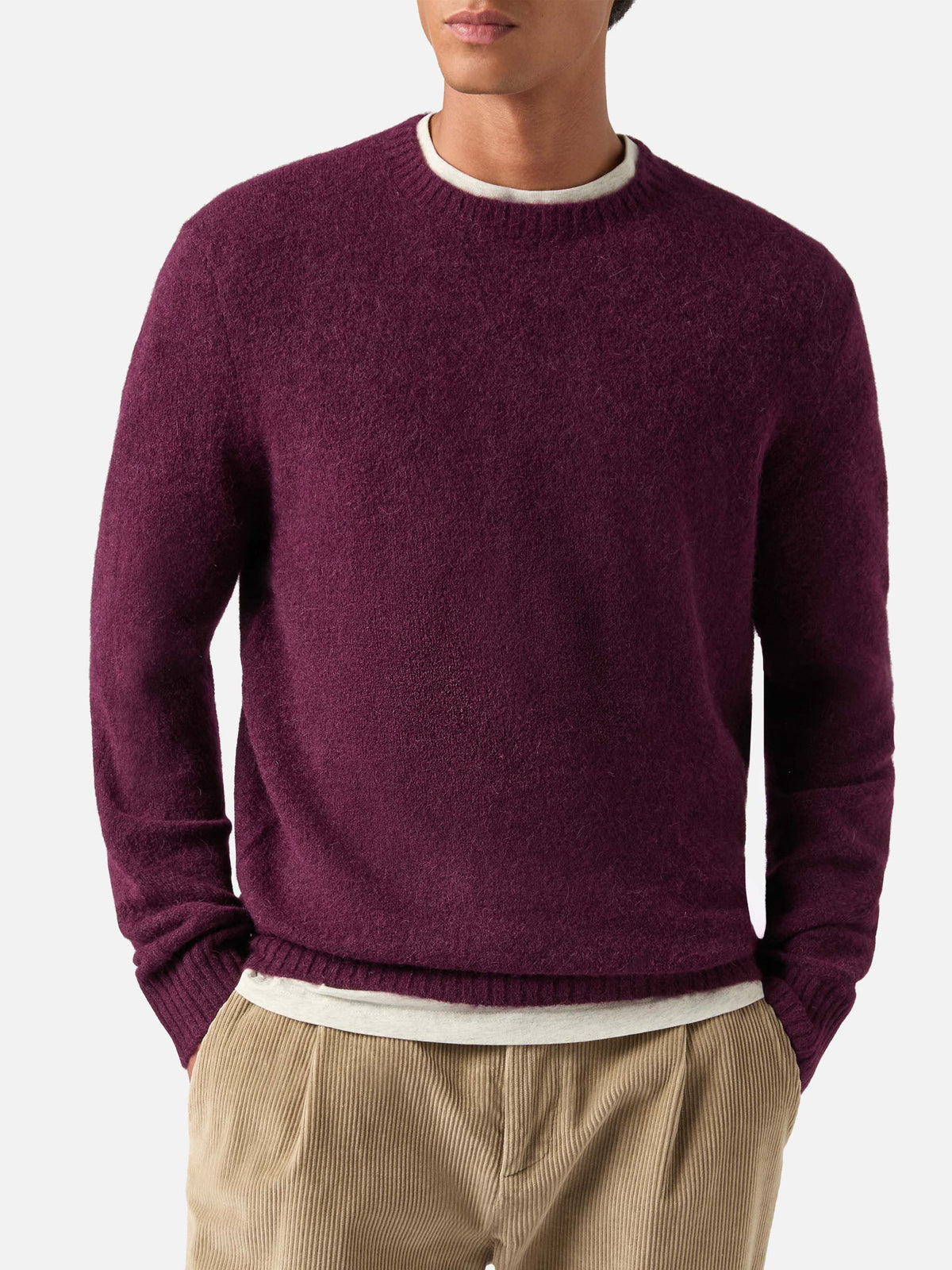 Jersey de cuello redondo Burgundy Regent en mezcla de alpaca 