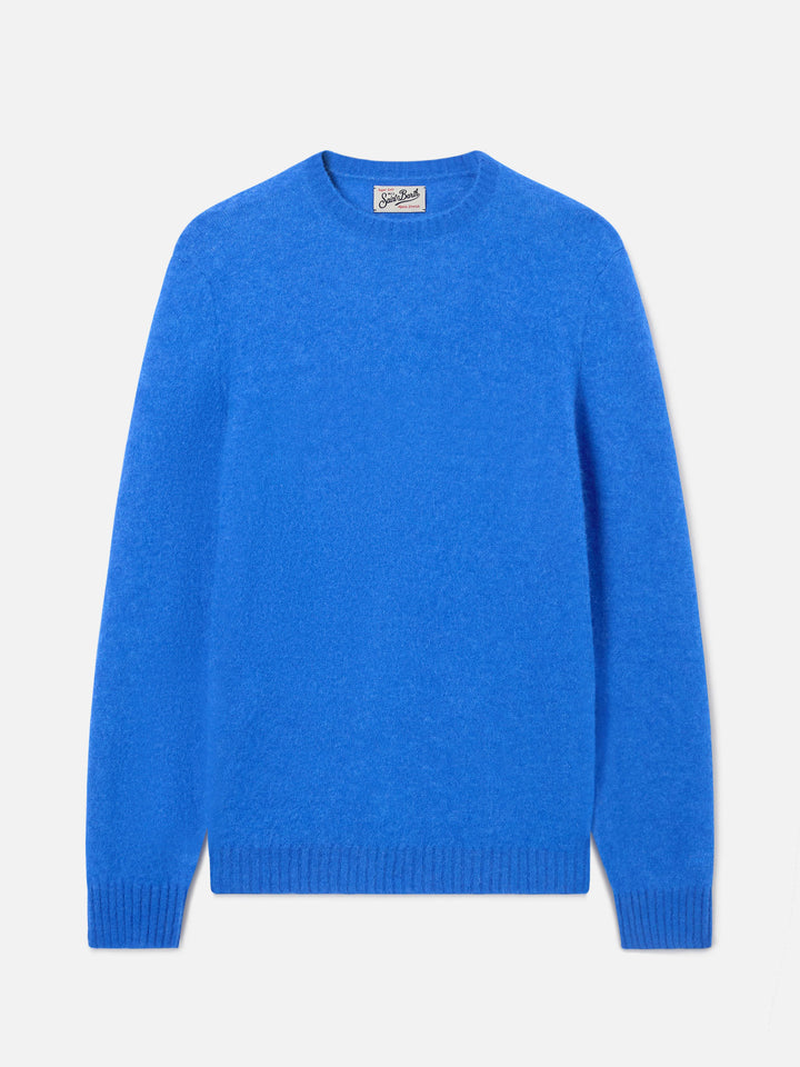 Maglia girocollo Regent blu in misto alpaca