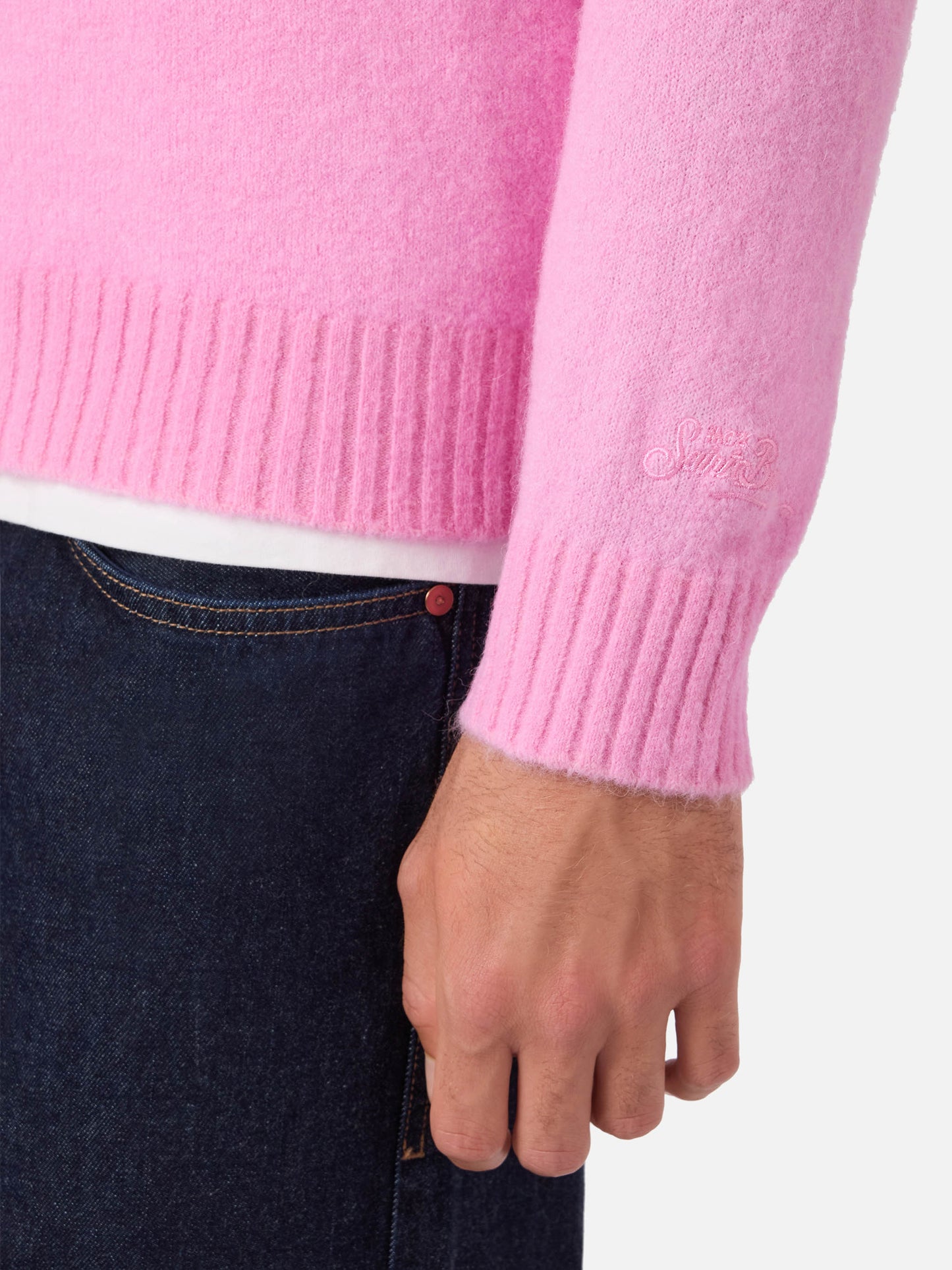 Suéter Regent rosa de alpaca elástica con bordado del logo 