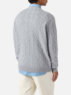 Regent pure-wool cable-knit sweater in grey melange