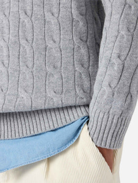 Regent pure-wool cable-knit sweater in grey melange