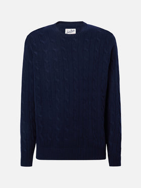 Regent pure-wool cable-knit sweater in navy