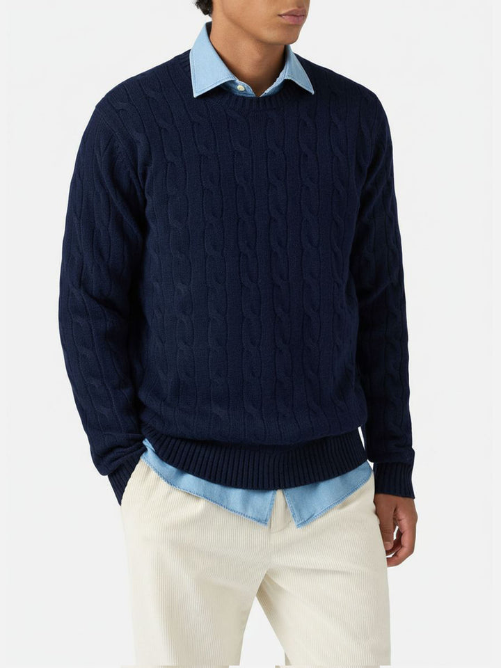 Maglione Regent a trecce in pura lana blu notte