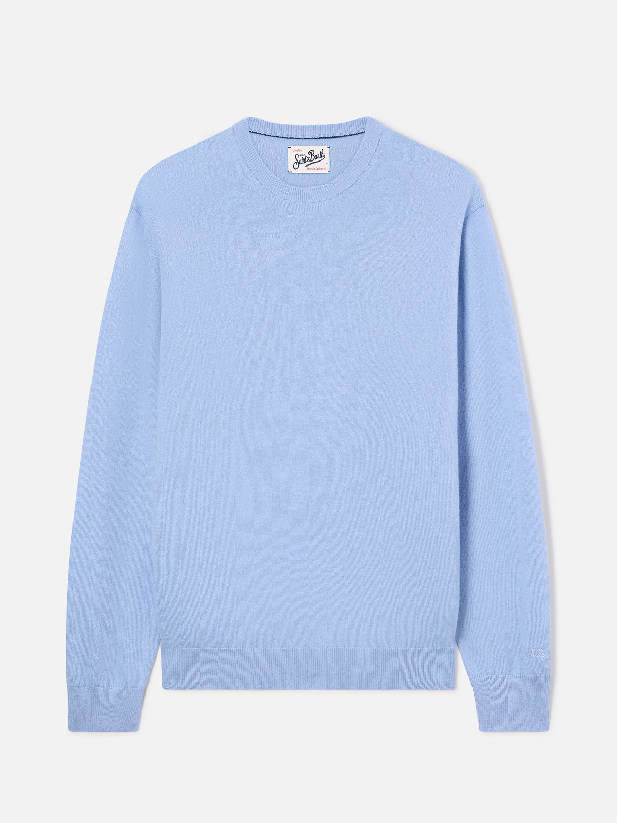 Pull col rond Regent en mélange de laine mérinos et cachemire blue clair 