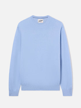 Pull col rond Regent en mélange de laine mérinos et cachemire blue clair 