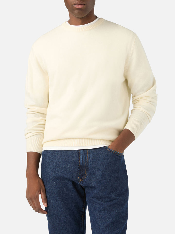 Maglia girocollo Regent bianco panna in misto lana merino e cashmere
