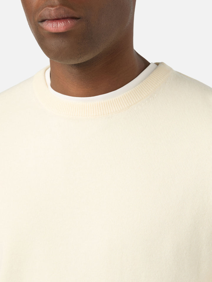 Maglia girocollo Regent bianco panna in misto lana merino e cashmere