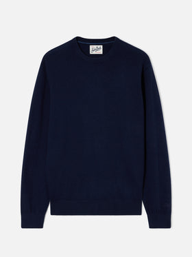 Jersey de cuello redondo Regent en mezcla de lana merino y cachemira Navy blue 