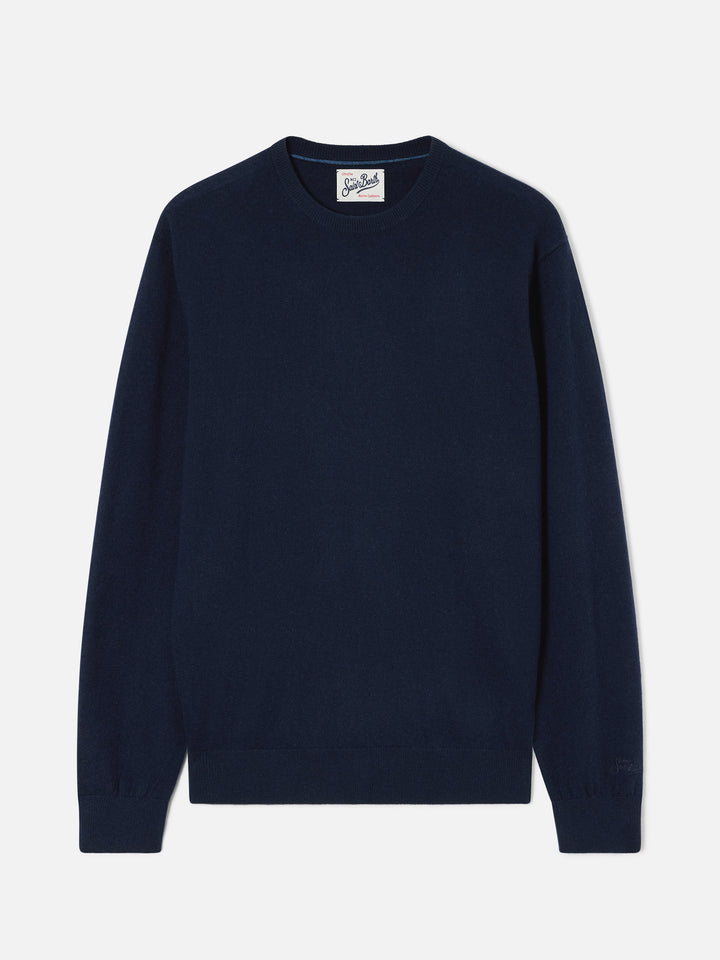 Maglia girocollo Regent blu navy in misto lana merino e cashmere