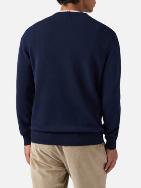 Regent 100% lambswool sweater in night blue