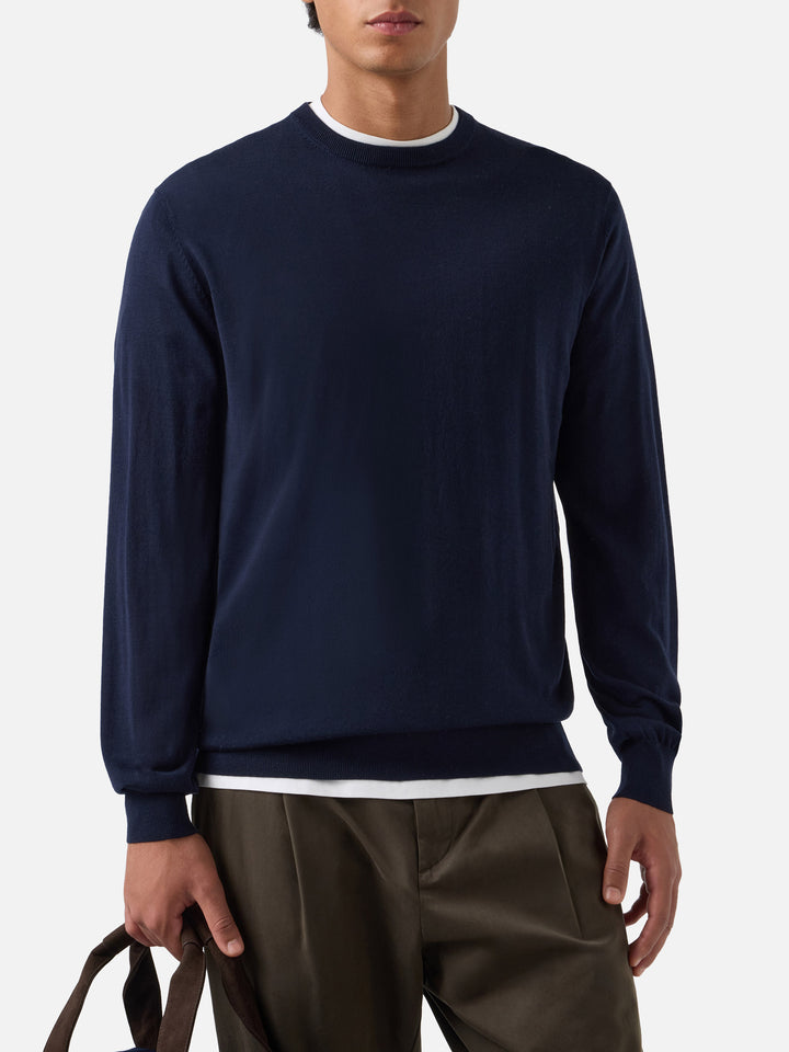 Pull col rond Regent en bleu marine blue Merino 