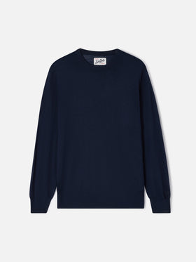 Jersey de cuello redondo Regent en azul marino blue Merino 