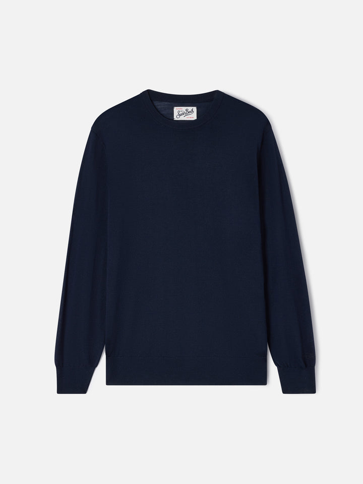 Pull col rond Regent en bleu marine blue Merino 