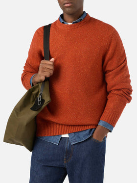 Maglia girocollo Regent arancione in misto lana Donegal